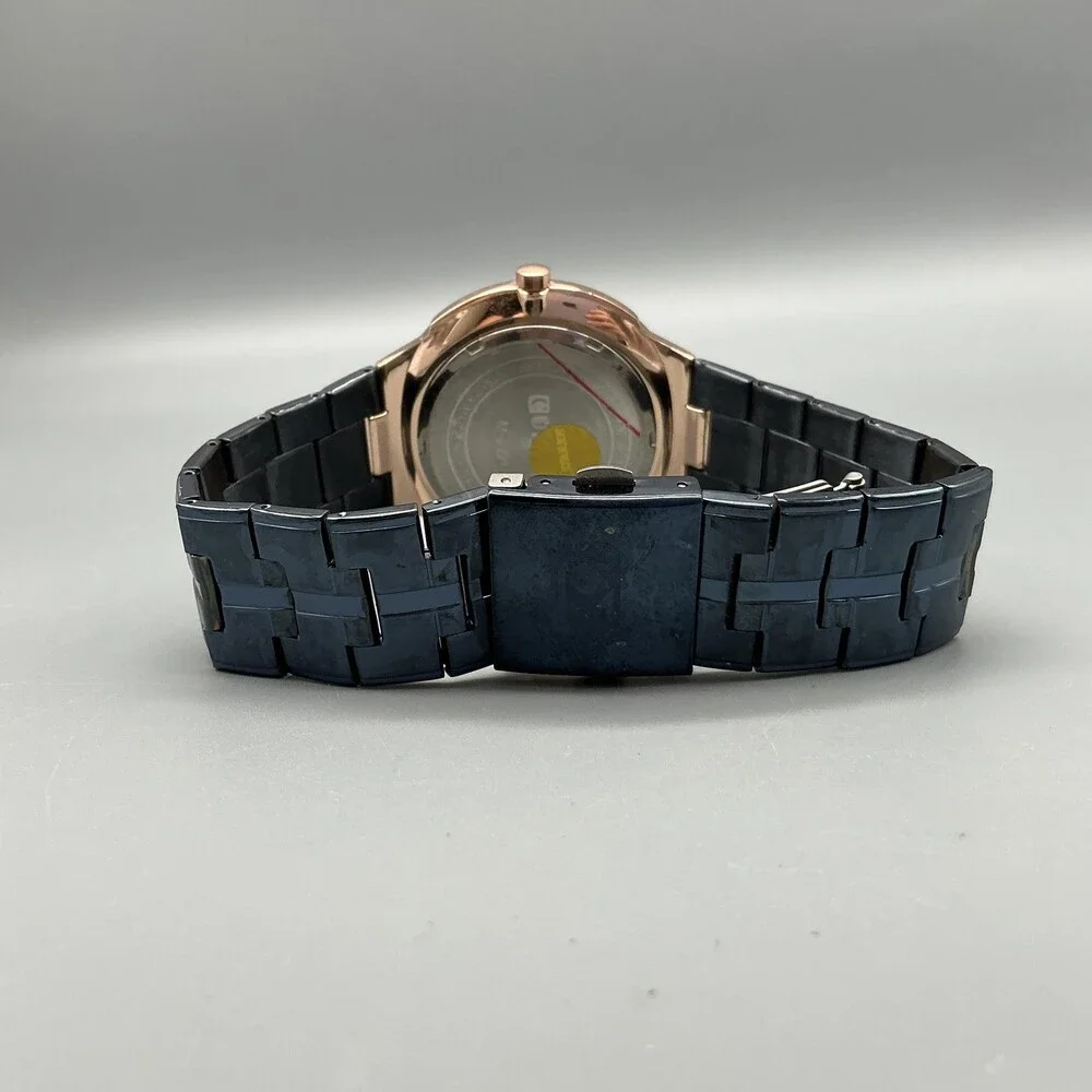 Curren M-8321 Mens Watch 42mm Blue Dial Bracelet Rose Gold Tone New Battery 8.5